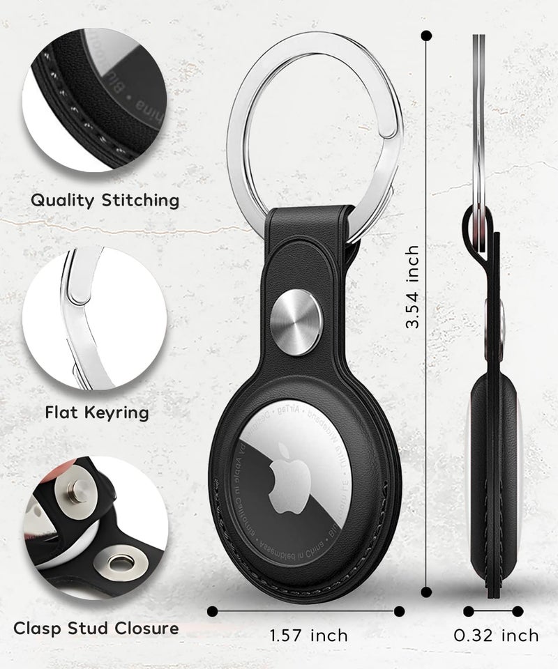 Bottle Beat PU Leather AirTag Keyring Holder Compatible with Apple AirTags Keychain, Anti Lost Scratch Resistant Secure Key Chain Case for Pet Collar Luggage Bag Travel, Protective Air Tag Key Ring Cover (Black) - Image 1